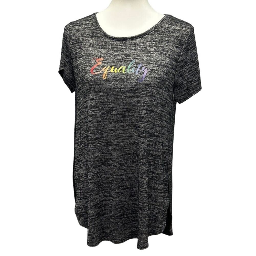 Hand Printed Womens Small Upcycled June Pride Month Rainbow Equality Crew Tee